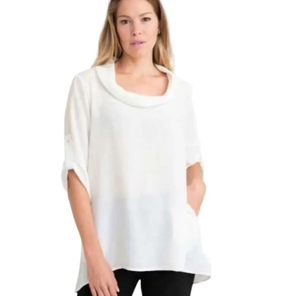 JOSEPH RIBKOFF Women's Cowl Neck Tunic Blouse White Size 8